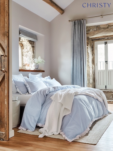 Christy Blue Seersucker Stripe Cotton Duvet Set (G10794) | €150 - €204