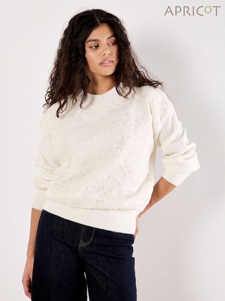 Apricot Cream Embroidered Flower Sequin Jumper (G10819) | €51
