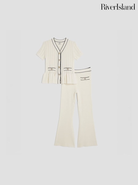 River Island Cream Girls Short Sleeve Peplum Waistcoat & Trousers Set (G10823) | AED198