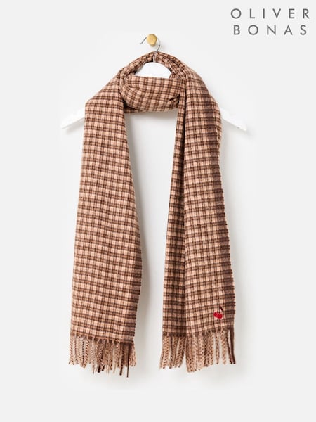 Oliver Bonas Brown Checked Midweight Tassel Scarf (G10941) | €48