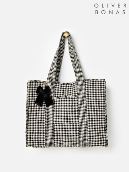 Oliver Bonas Black Gingham FabricnTote Bag (G10942) | €74