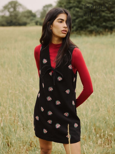 Nobodys Child Black Nila Pinafore Mini Dress (G10943) | €83
