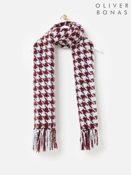 Oliver Bonas Red Houndstooth Midweight Tassel Scarf (G10950) | €48