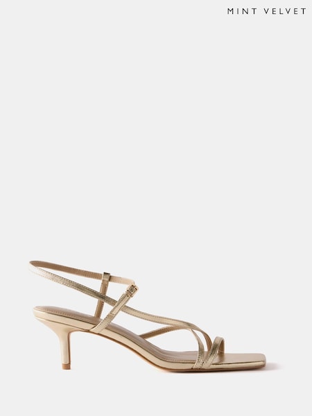 Mint Velvet Gold Eli 58  Leather Strappy Kitten Heels (G10997) | €154