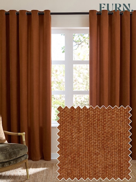 Furn Rust Soft Chenille 100% Blackout Eyelet Curtains (G11055) | kr1 030 - kr2 420