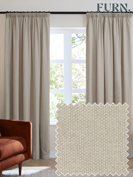 Furn Natural Soft Chenille 100% Blackout Pencil Pleat Curtains (G11056) | 328 SAR - 770 SAR