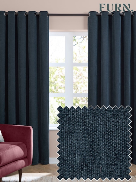 Furn Navy Soft Chenille Lined Eyelet Curtains (G11060) | 288 SAR - 636 SAR