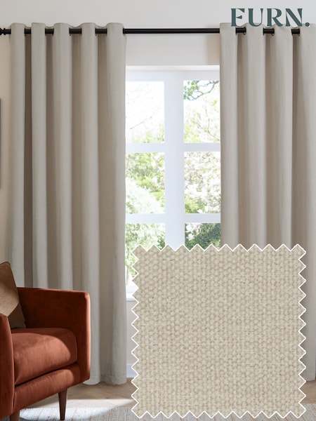 Furn Natural Soft Chenille 100% Blackout & Thermal Eyelet Curtains (G11078) | AED326 - AED815