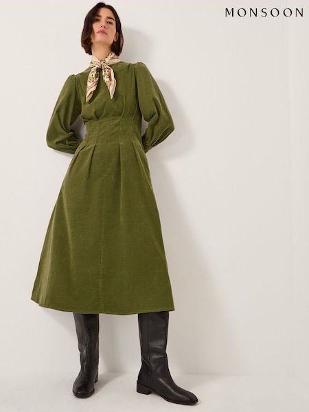 Monsoon Green Morgan Blouson Fit & Flare Midi Dress (G11080) | 445 QAR