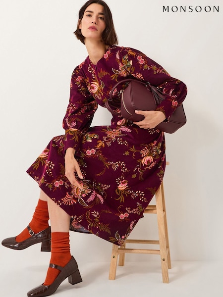 Monsoon Red Yasmina Floral Fit & Flare Midi Dress (G11088) | 490 QAR