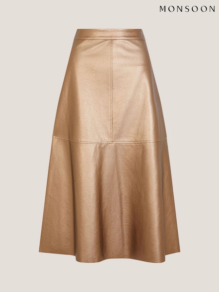 Monsoon Brown Pippa Faux Leather Midi Skirt (G11092) | €91