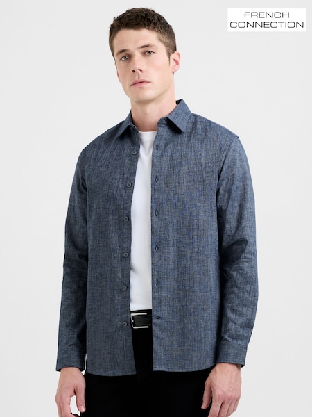 French Connection Blue Cotton Regular Fit Denim Style Long Sleeve Button Up Shirt (G11150) | €63
