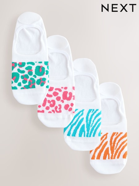 White/Bright Animal Invisible Trainer Socks 4 Pack (G11242) | AED38