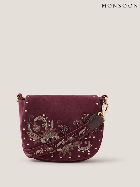 Monsoon Red Lily Embroidered Satchel Cross-Body Bag (G11375) | R$ 445