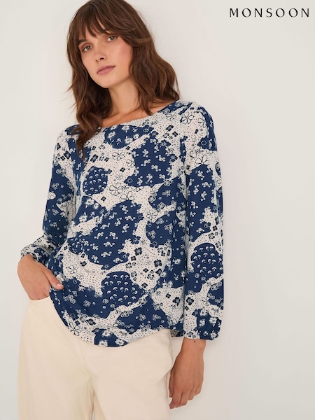 Monsoon Blue Alison Abstract Floral Jersey Top (G11378) | R$ 385