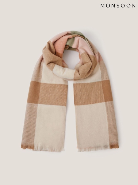 Monsoon Pink Essa Check Print Scarf (G11385) | €38