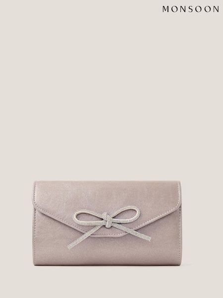 Monsoon Silver Sia Diamante Bow Clutch Bag (G11390) | €60