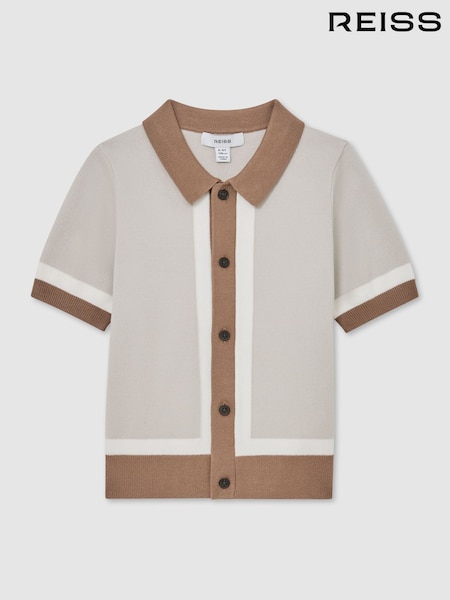 Reiss Taupe/Off White Craig Polo Shirt (G11417) | AED346