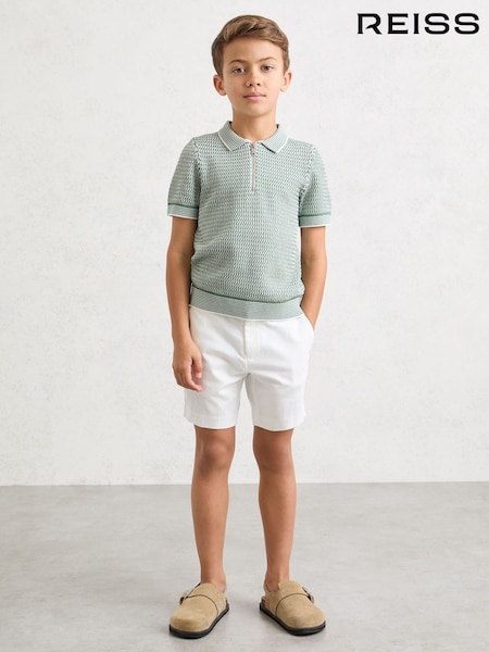 Reiss Green Brink Textured-Knit Half-Zip Polo Shirt (G11422) | AED274