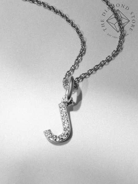 The Diamond Store Silver Love Letter J 0.06ct Lab Diamond Initial Pendant Necklace in Sterling Silver (G11534) | €190
