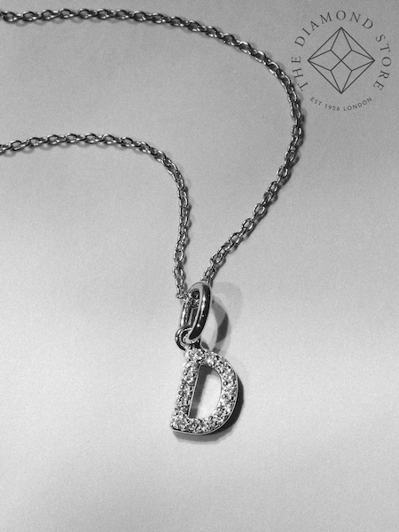 The Diamond Store Silver Love Letter D 0.09ct Lab Diamond Initial Pendant Necklace in Sterling Silver (G11553) | €190