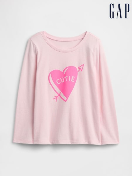 Gap Pink Heart Valentines Graphic Long Sleeve T-Shirt (6mths-5yrs) (G11645) | €12.50