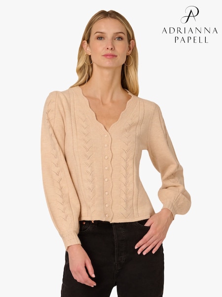 Pointelle Long Sleeve V-Neck Crochet Button Cardigan Sweater (G11744) | R$ 680