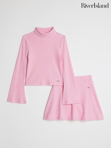 River Island Pink Girls Cosy Long Sleeve Top and Skort Set (G11817) | €28