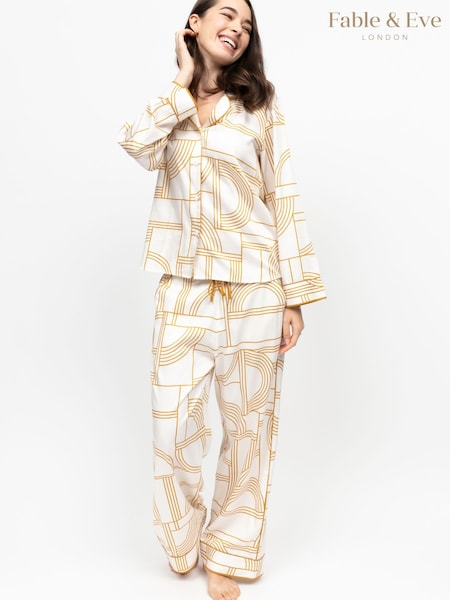 Fable and Eve Cream Wide Leg Long Sleeve Pyjama Set (G11997) | 442 QAR
