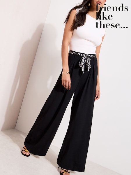 Friends Like These Black Tailored Wide Leg Trousers With Scarf (G12195) | SGD 89