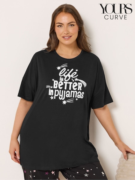 Yours Curve Black Better In Pyjamas Sleeptee Top (G12223) | €24