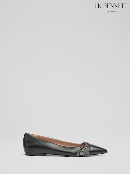 LK Bennett Black Diane Crystal  Detail Pointed Flats (G12238) | €344