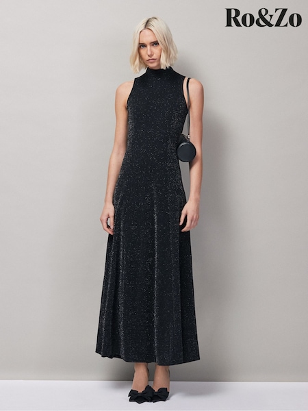 Ro&Zo Black Petite Sparkle Ponte Dress (G12262) | €164