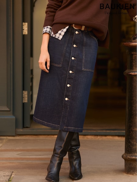 Baukjen Blue Bobbie Cotton Stretch Denim Midi Skirt (G12379) | AED693