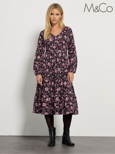 M&Co Black Petite Tiered Midi Dress (G12436) | €55