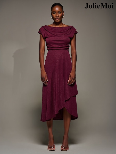 Jolie Moi Red Draped Jersey Cowl Neck Midi Dress (G12467) | €96