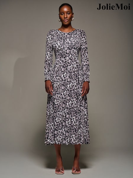 Jolie Moi Animal Jersey Belted Long Sleeve Maxi Dress (G12469) | €106