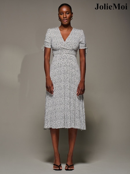 Jolie Moi White Jersey Tie Sleeve Wrap Front Midi Dress (G12473) | €106