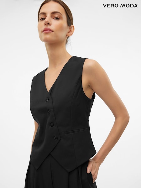 črna - VERO MODA Asymmetric Button Waistcoat (G12624) | € 50