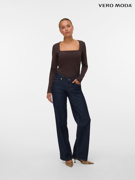 VERO MODA Brown Square Neck Long Sleeve Top (G12629) | €31