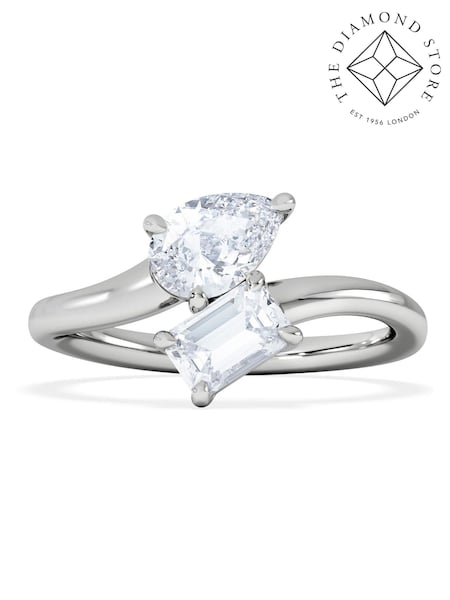 The Diamond Store White Toi et Moi 1.00ct Emerald and Pear Cut Lab Diamond Two Stones Ring in 9K White Gold (G12810) | €893