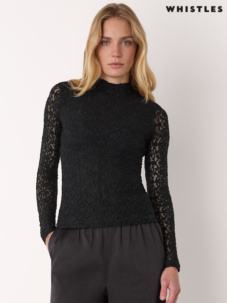 Whistles Black Lace Detail High Neck Top (G12813) | €113