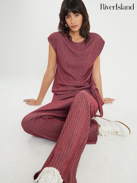 River Island Burgundy Drawstring Pinstripe Trousers (G12869) | €55