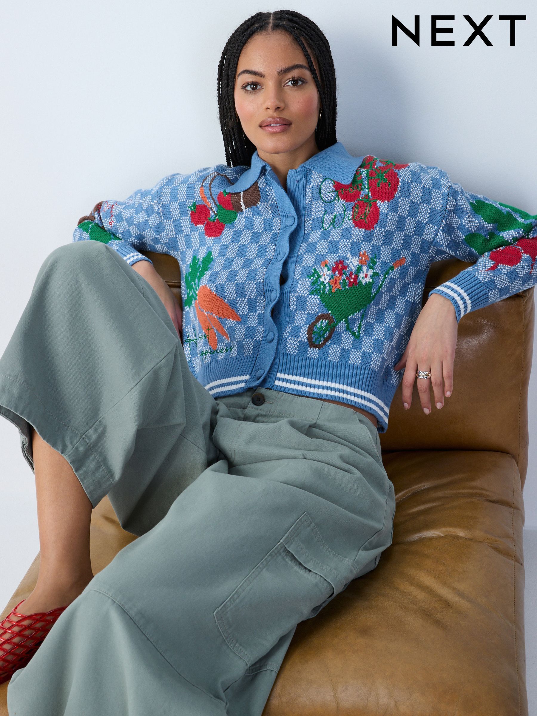 Women's Cardigans Print Collared Knitwear | Next Oman