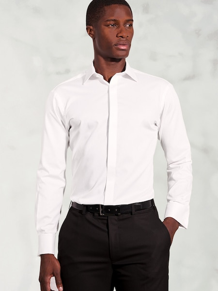 Brook Taverner White Textured Cotton Dress Shirt (G13156) | 247 QAR