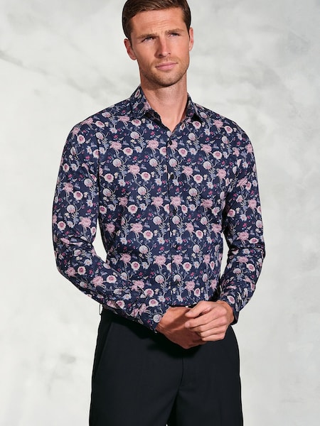 Brook Taverner Blue Ornate Floral Print Cotton Shirt (G13172) | €71