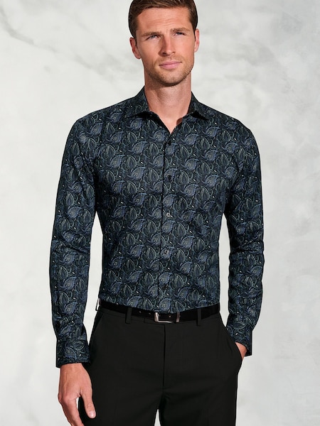 Brook Taverner Blue Paisley Print Cotton Shirt (G13175) | 247 QAR