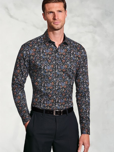 Brook Taverner Black Ornate Multi-Floral Print Cotton Shirt (G13177) | 247 QAR