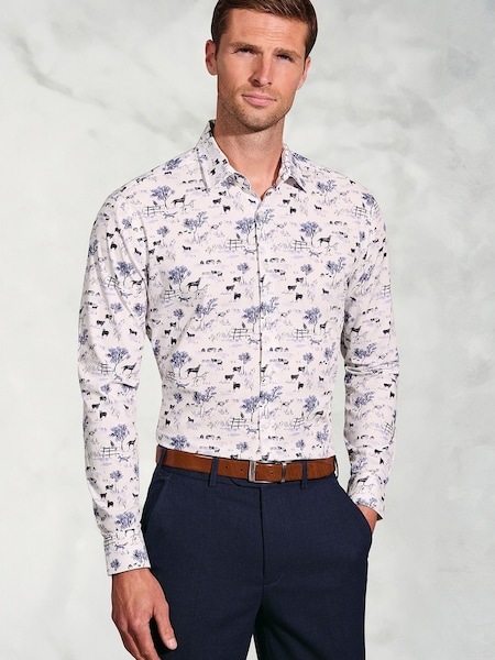 Brook Taverner White Watercolour Country Scene Print Cotton Shirt (G13193) | €66
