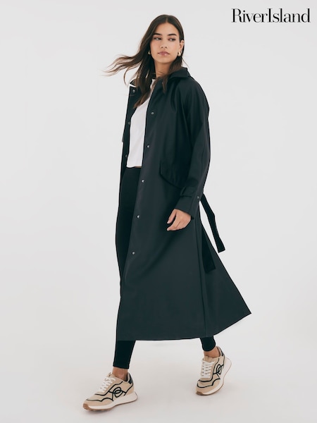 River Island Black Belted Trench Rainmac Jacket (G13344) | €87